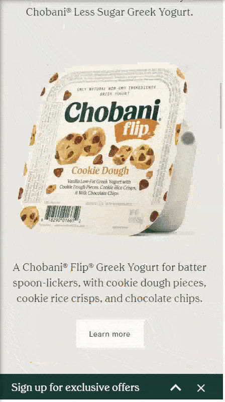 اسکرین شاتی از سایت Chobani